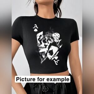 SHEIN Black Skull Playing Cards Graphic Crop Top Small